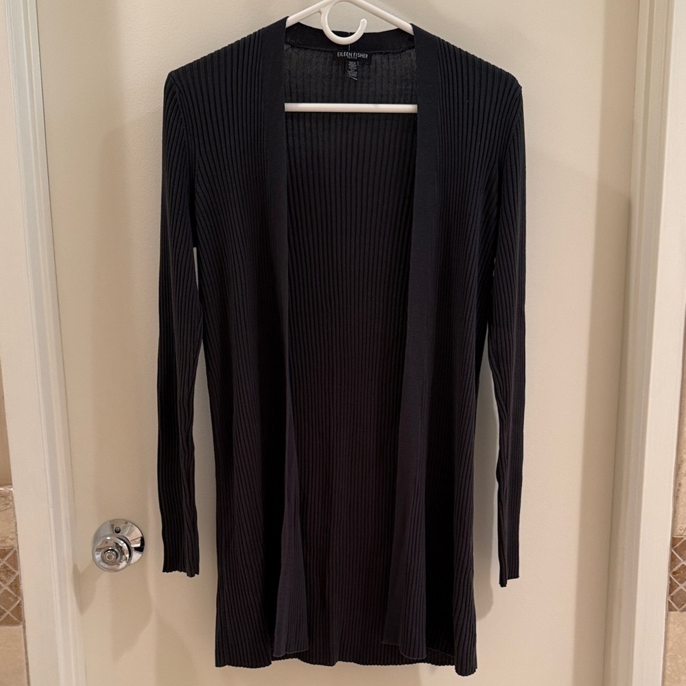 eileen fisher petite m graphite gray Ribbed Cardigan